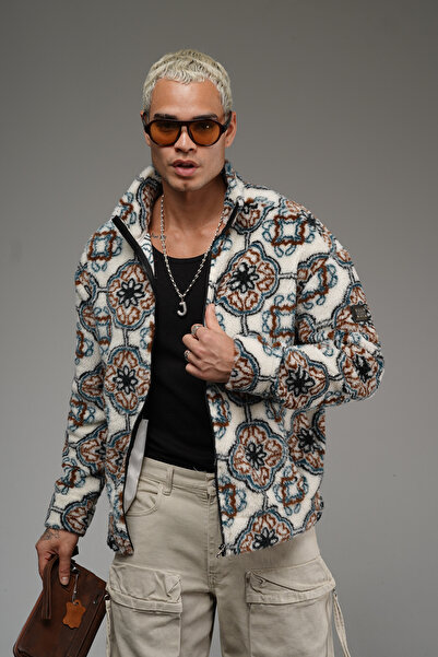 Butik Trend Biz Zippered Patterned Texted Oversized Pattern Plush