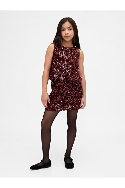 GAP Kız Çocuk Bordo Payet Mini Etek