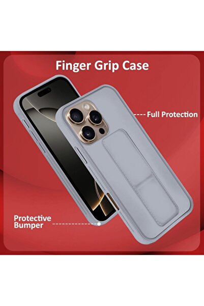 Margoun iPhone 16 Pro Case with Finger Grip and Magnetic Kickstand (Grey)