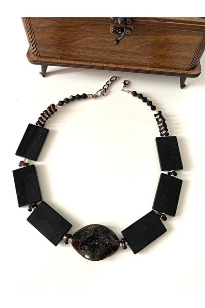 canan dizayn Bohem Silvery Wavy and Baguette Beads Style Necklace with Crystal Beads