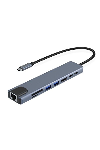 MATECHNO 8 in 1 Type-C Çıkışlı Çoklu Çevirici Adaptör Ethernet HDMI USB Çokla...