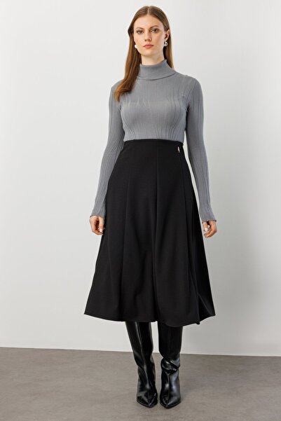 Ekol Midi Boy Pileli Broşlu Etek