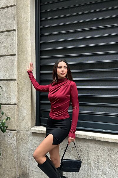 New Now Stand-Up Collar D Draped Diver Fabric Long Sleeve Blouse