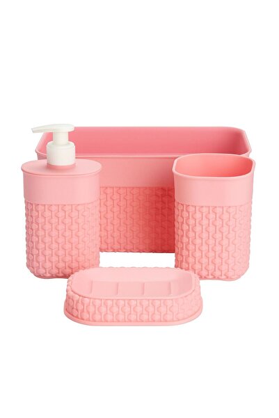 OEM Σετ 4 τεμαχίων ροζ αξεσουάρ μπάνιου – διανομέας, ποτήρι, σαπουνοθήκη, καλ...
