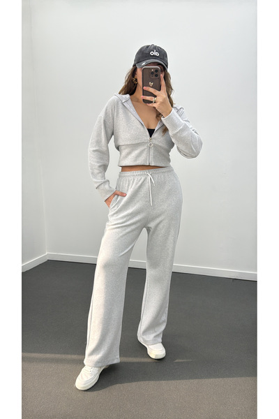 Narferita Bianca Fitilli Triko Crop Hırka Eşofman Takım