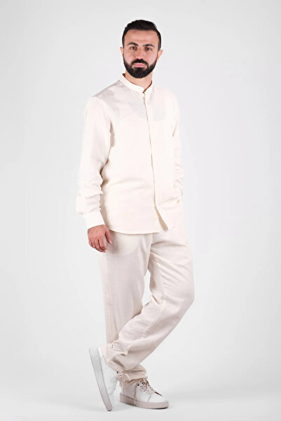 zeytindalı Ferah Hakim Yaka Muslin Gömlek Krem