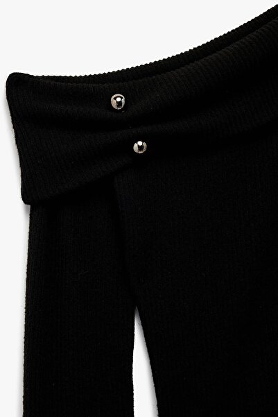 Koton Women's X Sibil Çetinkaya - Slim Fit Long Sleeve Off-The-Shoulder Blouse with Accessories 6Wak80121Pk