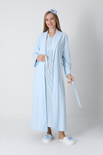 ERDENİZ TEKSTİL طقم من قطعتين من ثوب النوم المبطن بأكمام طويلة للحوامل