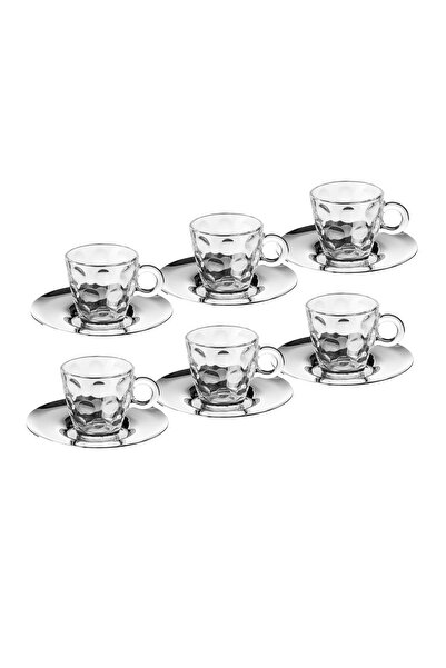 Dania Glass coffee cup set with stainless steel saucers – 6 pieces, with a stylish modern design