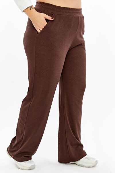 RMG Relaxed Fit Plus Size Basic Trousers Brown