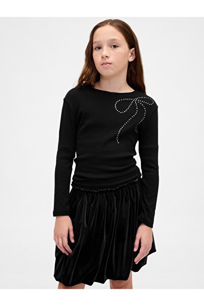 GAP Kız Çocuk Siyah Süslü T-Shirt