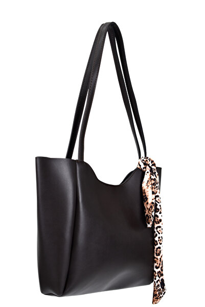 birizmoda Women's Scarf Detailed Leather Hand and Shoulder Bag - Bitter Brown