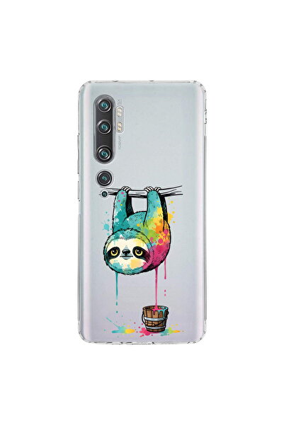 PrintiFy Xiaomi Mi Note 10 Pro ile Uyumlu Splash Tembel Hayvan Tasarımlı Şeff...