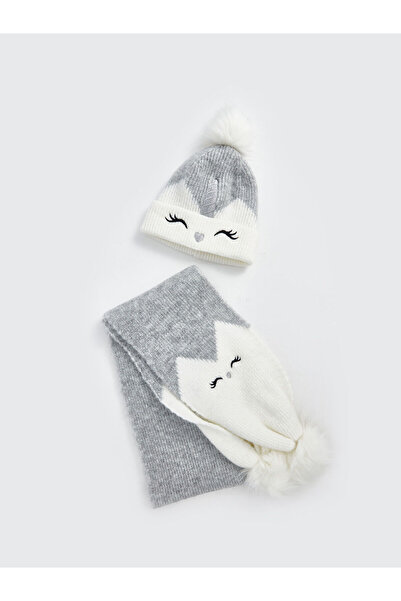 LC Waikiki LCW ACCESSORIES Pompom Detaillierter Schal und Mütze für Mädchen