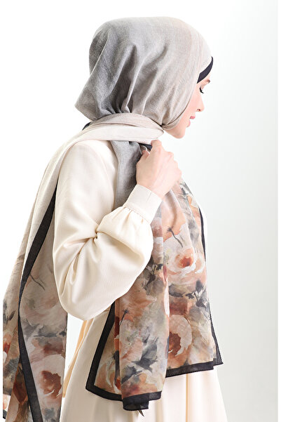 sefamerve Σάλι από φυσικές ίνες Karaca 82009-03 Μαύρο Χακί