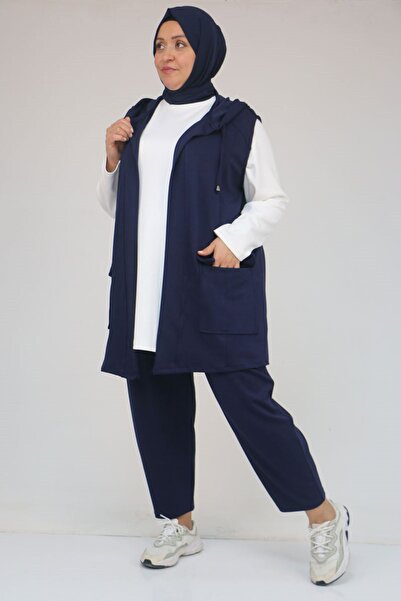 Eslina 57305 Plus Size Modal Vest with Pockets Triple Set - Indigo