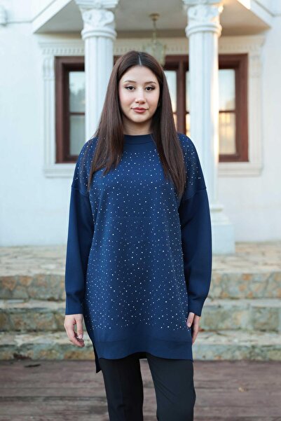 Hülya Keser Taş Baskı İşlemeli Tunik - Lacivert