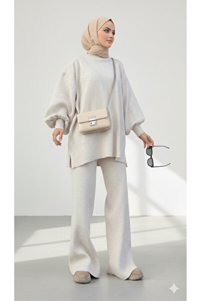 NİCE Ecru Modest Baggy Balloon Sleeve Knitwear Set