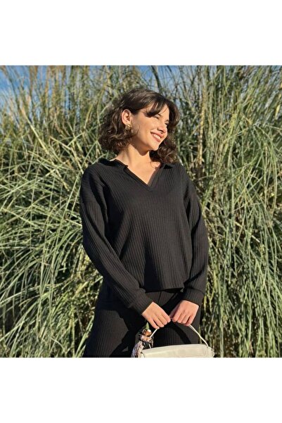 BİGÜMEX Women's Corded Fabric V-Neck Knitwear Top