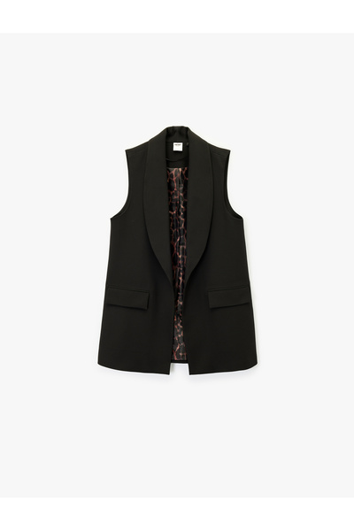 Koton Leopard Detailed Sleeveless Vest with Wide Collar Pockets