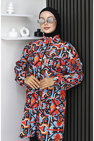 sefamerve Μαγιό Hijab με γεωμετρικό σχέδιο 3 τεμαχίων 1903-01 Blue Coral