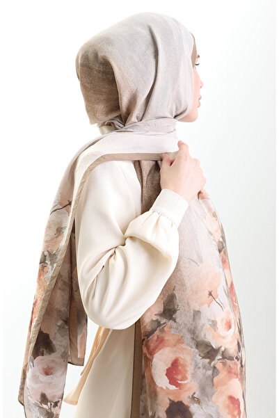 sefamerve Σάλι από φυσικές ίνες Karaca 82009-01 Καφέ καφέ με γάλα