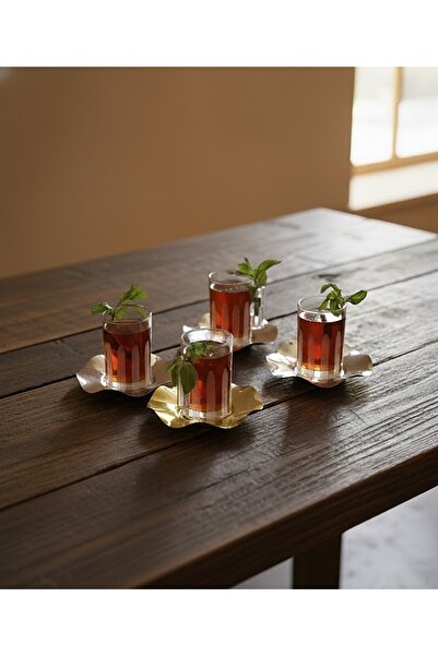 DECOSTYLE 18 Piece Modern Glass Tea Set with Decorated Steel Plates |   Premium Dowry & Hospitality Glass Cup Set