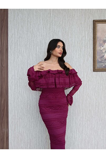 ESRAHELVACI Madonna Collar Ruffle Lace Midi Dress