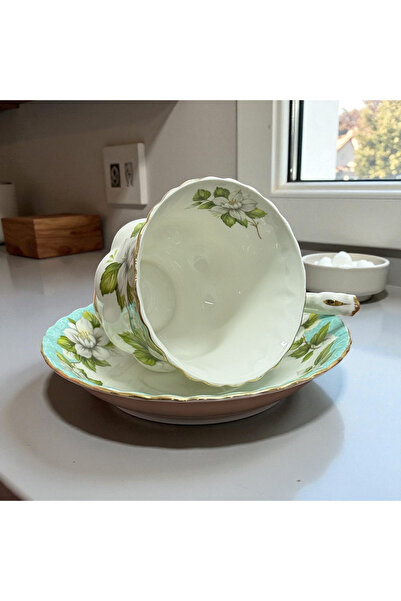 JOVY Vintage Royal Porcelain Service, 2 Cups and Saucers, AQUA MAGNOLIA