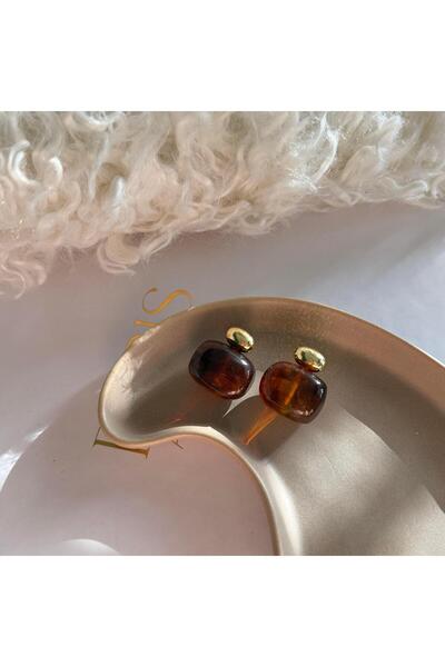 Alice İsstanbul Kahve Gold Detaylı Oval Akrilik Vintage Küpe