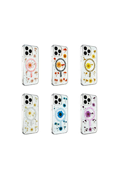 Mepura Newface iPhone 14 Pro Case Daisy Glitter Magsafe Cover - Pink