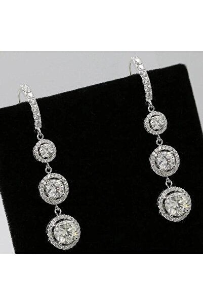 Pursehuit Silver-colored earrings, long, with zirconia stones, Magdal C15