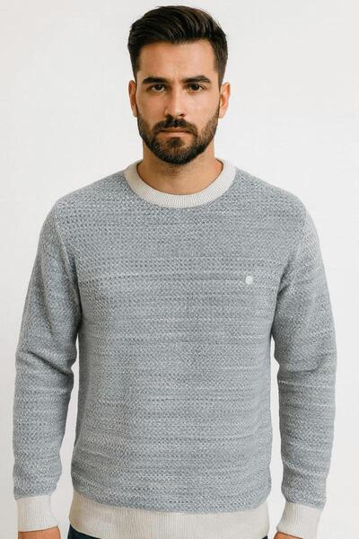 Markova Uzu Kollu Pamuk Karışımlı Rahat ve Sıcak Tutan Kumaşlı Regulear Kesim Bisiklet Yakalı Erkek Triko