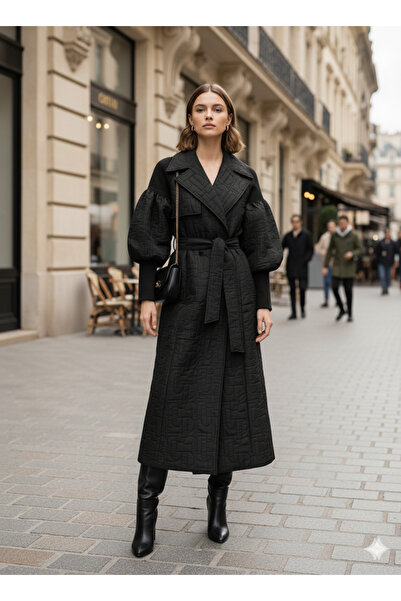 Ceremony Cap with Ribbed Detail on the Shoulders and a Belt at the Waist