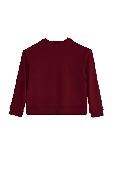 Tudors Women's Oversized Wide Cut Cotton Crew Neck Burgundy Sweatshirt