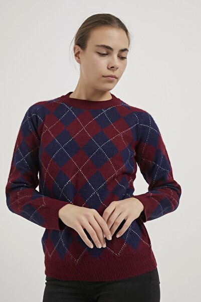 Arma Life Armalife 4606 Bis Collar Plaid Knitwear Women's Sweater