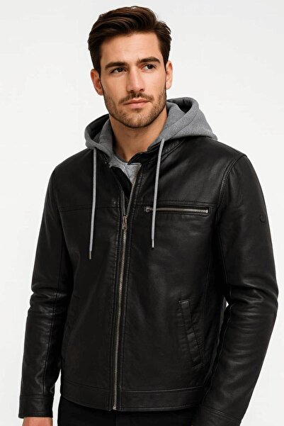 FBI Uzun Kollu Yandan Cepli Kapşunlu Fermuarlı İçi Pamuklu İç Cepli Erkek Siy...