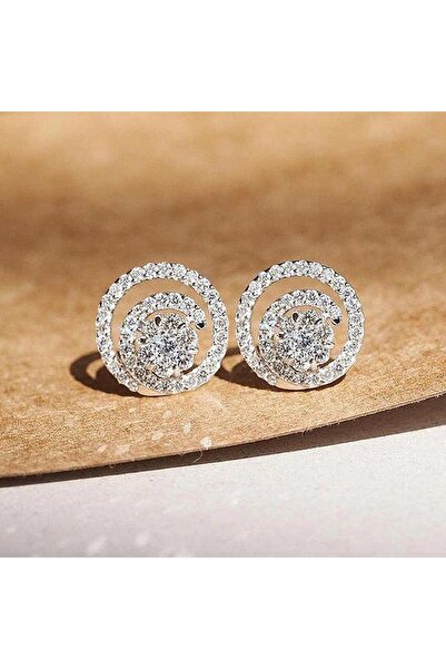 Pursehuit Silver-colored earrings, round, with zirconia stones, Alma C14