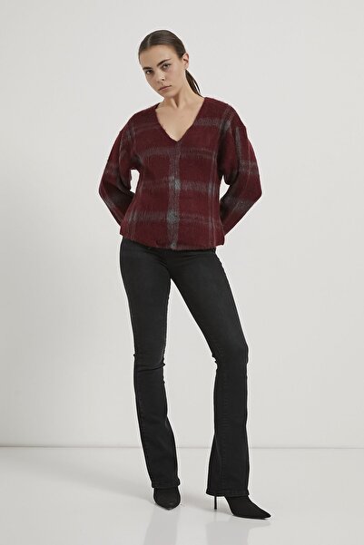 Arma Life Armalife 4796 V-Neck Plaid Casual Knitwear Women's Sweater