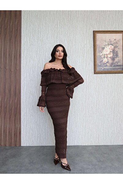 ESRAHELVACI Madonna Collar Ruffle Lace Midi Dress