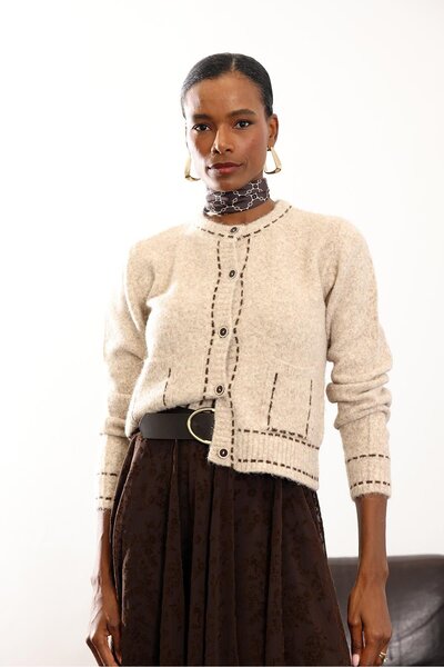 5in1Canpolat Ζακέτα με παλτό Mink ριγέ