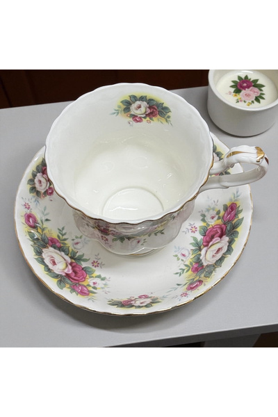 JOVY Vintage Royal Porcelain Service, 2 Cups and Saucers, ROSE BURGUNDY