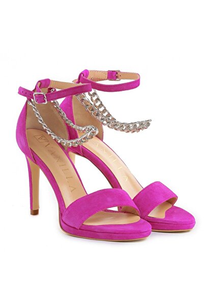 Vanilla Days Carina Fuchsia Suede Low-Heel Sandals, Genuine Leather