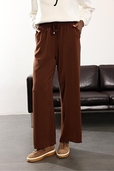5in1Canpolat Brown Elastic Waist Wrinkle-Free Comfortable Pants 70858