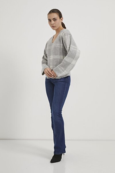 Arma Life Armalife 4796 V-Neck Plaid Casual Knitwear Women's Sweater