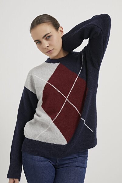 Arma Life Armalife 5013 Plaid Detail Bis Collar Knitwear Women's Sweater