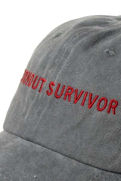 Nome Studio Red Embroidered Gray Hat Vintage Style Embroidered Text on Distressed Cotton Fabric Hat