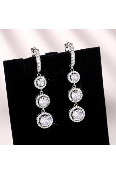 Pursehuit Silver-colored earrings, long, with zirconia stones, Magdal C15