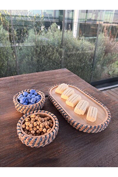 homeınn Wicker-Look 3-Piece Bamboo Presentation Set – Natural and Stylish Tableware