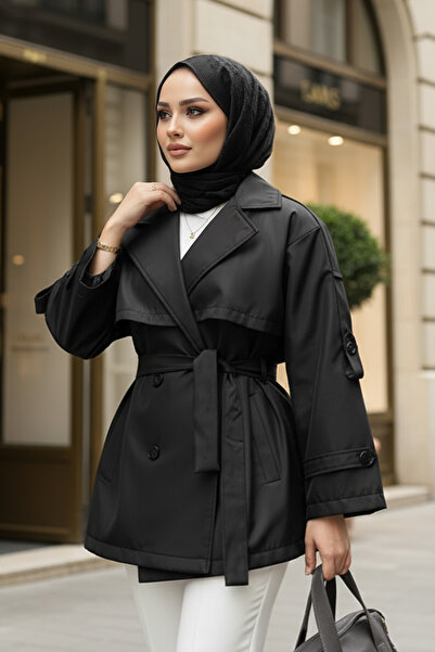 Salih Çelebi Apolet Detaylı Trençkot 25145 - SİYAH